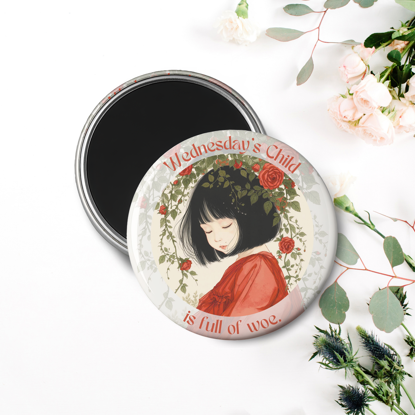 Monday's Child Poem, 2.25" Round Magnet for Girls and Baby Girls, Days of the Week Birth Fridge Magnets, Nursery Rhyme