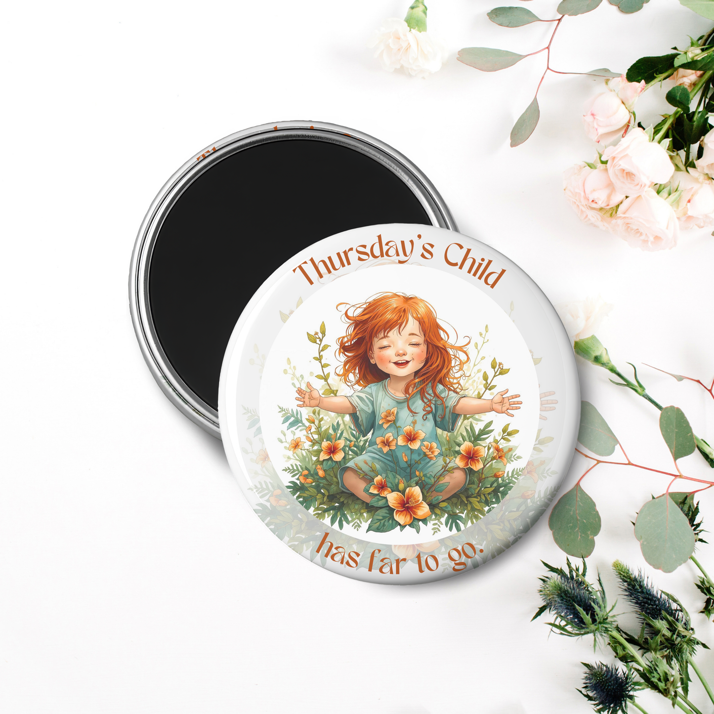 Monday's Child Poem, 2.25" Round Magnet for Girls and Baby Girls, Days of the Week Birth Fridge Magnets, Nursery Rhyme