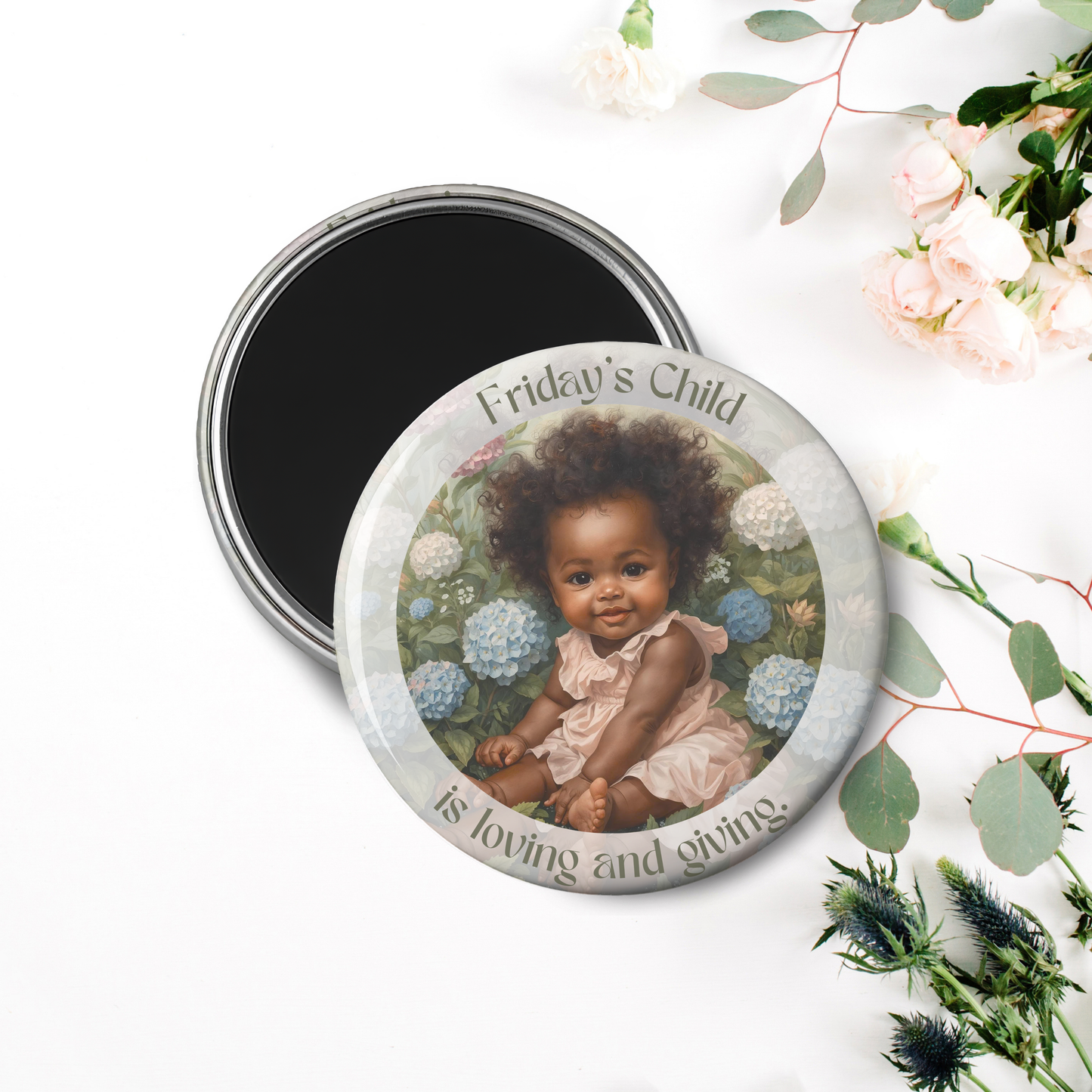 Monday's Child Poem, 2.25" Round Magnet for Girls and Baby Girls, Days of the Week Birth Fridge Magnets, Nursery Rhyme