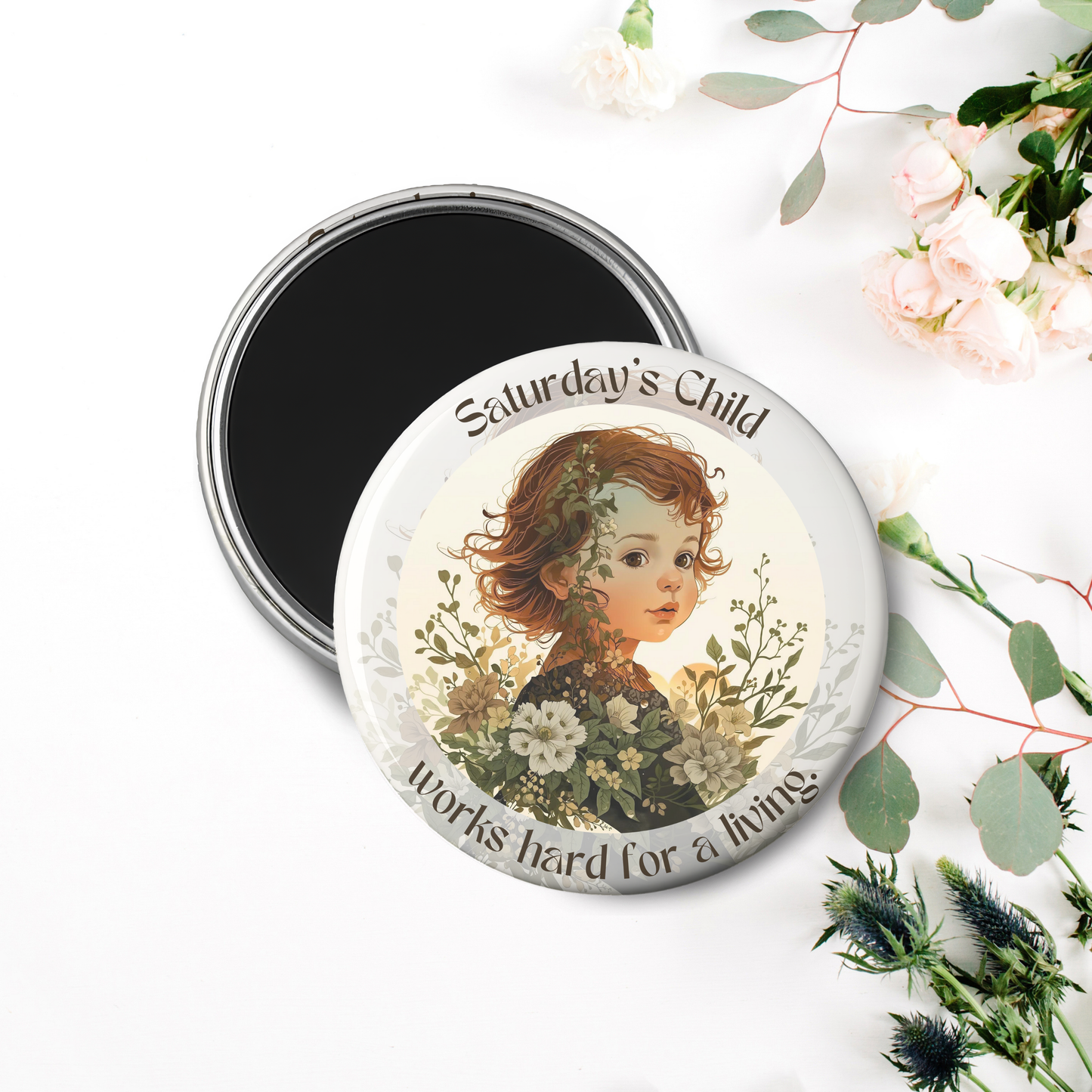 Monday's Child Poem, 2.25" Round Magnet for Girls and Baby Girls, Days of the Week Birth Fridge Magnets, Nursery Rhyme