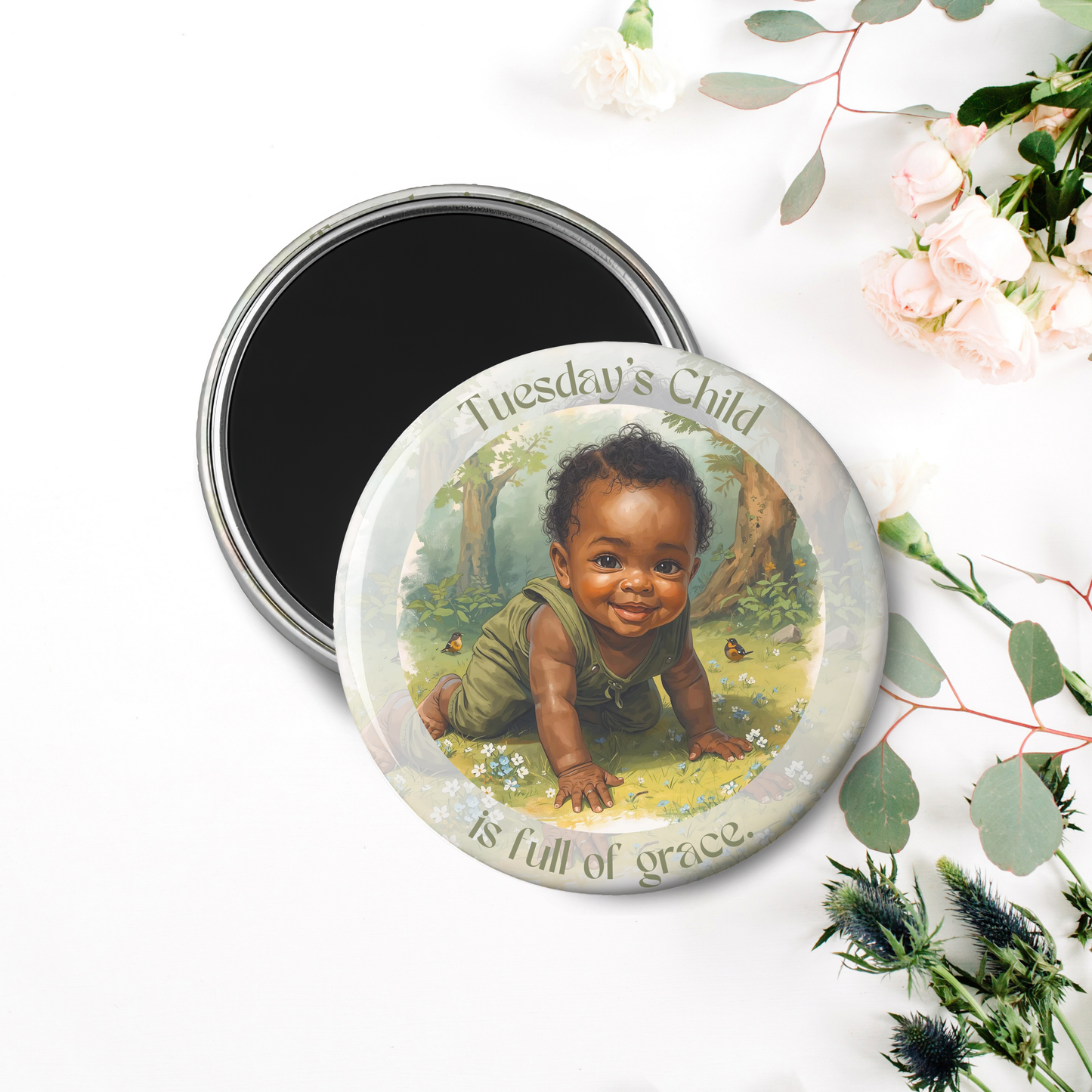 Monday's Child Poem, 2.25" Round Magnet for Boys and Baby Boys, Days of the Week Birth Fridge Magnets, Nursery Rhyme