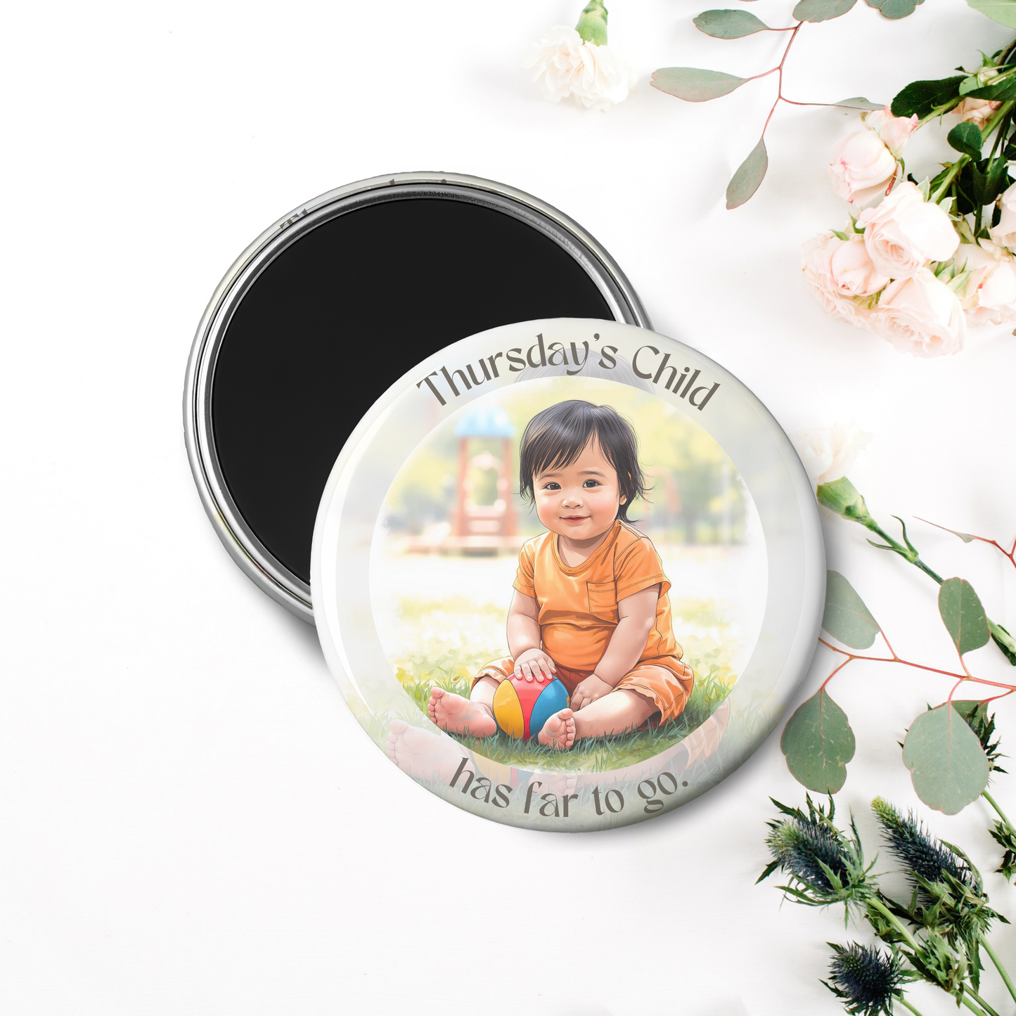 Monday's Child Poem, 2.25" Round Magnet for Boys and Baby Boys, Days of the Week Birth Fridge Magnets, Nursery Rhyme