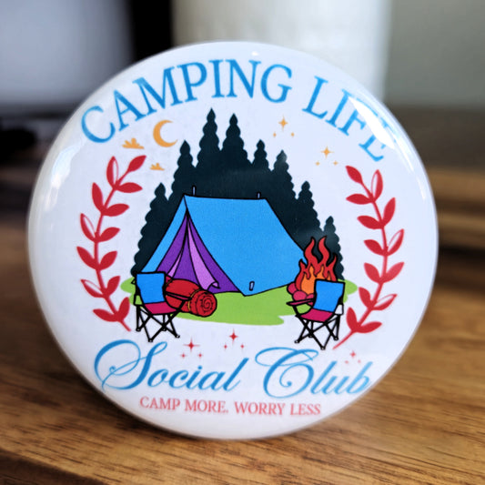 "Camping Life Social Club: Camp More Worry Less" Magnet
