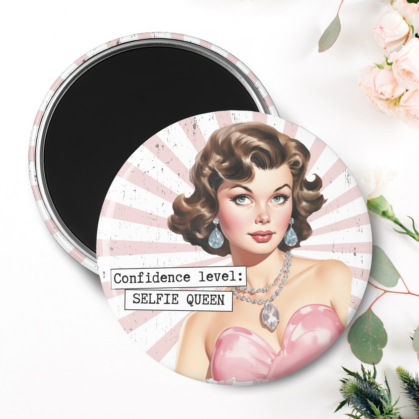 Confidence Level: Selfie Queen Magnet I Snarky, Sassy, Sarcastic, Humor, Vintage, Retro Ladies, Funny Quotes, Handmade Gift