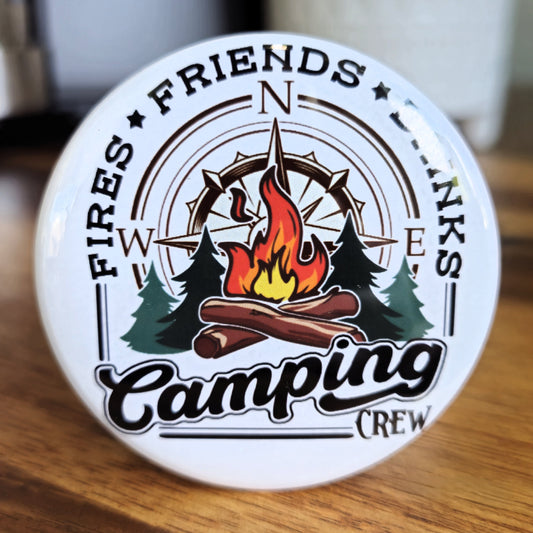 "Camping Crew: Fires, Friends, Drinks" Magnet