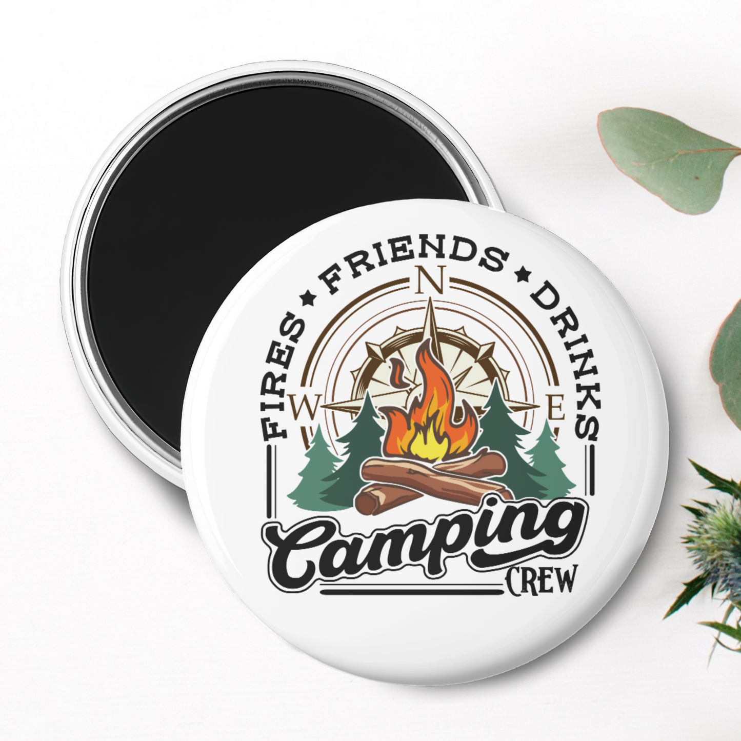 "Camping Crew: Fires, Friends, Drinks" Magnet